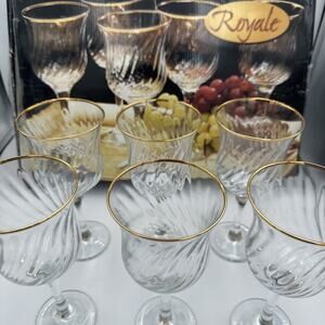 Royale Water Wine Goblets Glasses Hand Decorated With 24 Karat Gold Set of 6 NEW